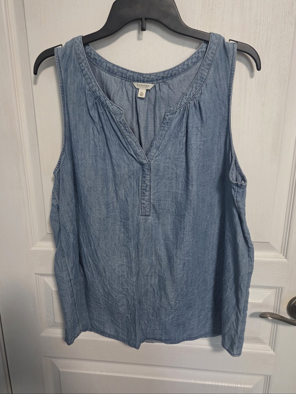 Sonoma Sleeveless Top Denim Blue Tank  Notch Neck Womens XL